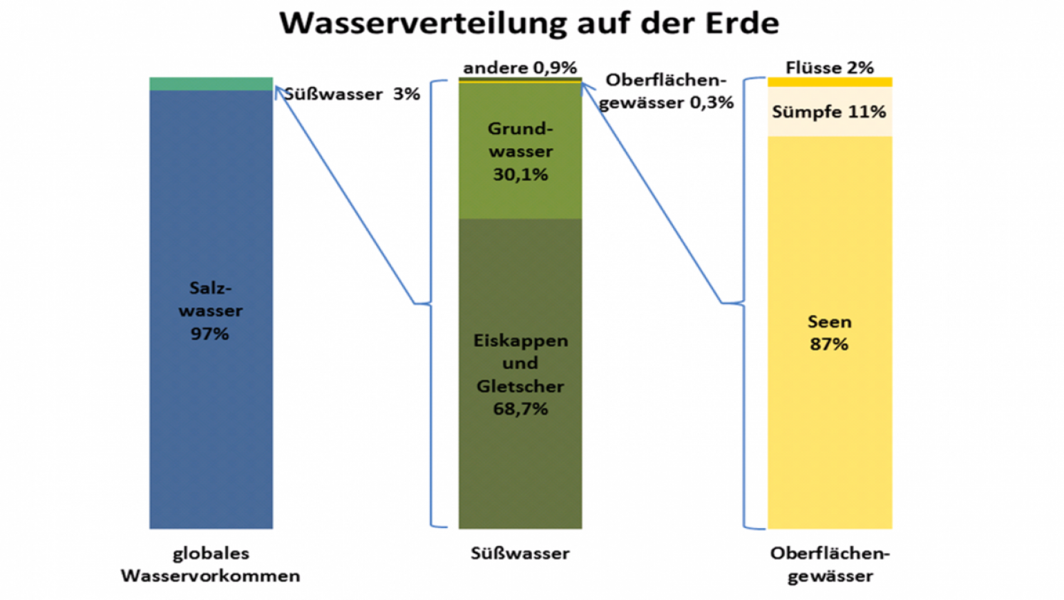 Grafik der Wasserverteilung auf der Erde