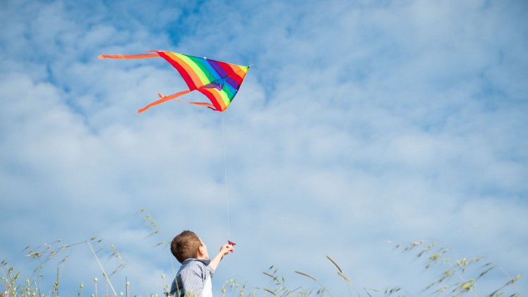 Ein bunter Drache fliegt durch die Luft